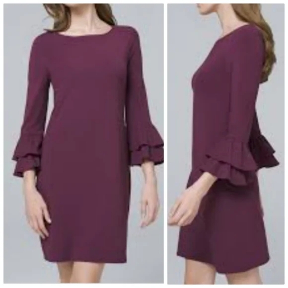 White House Black Market Dresses & Skirts - L White House Black Market Tiered Sleeve Plum Knit Dress